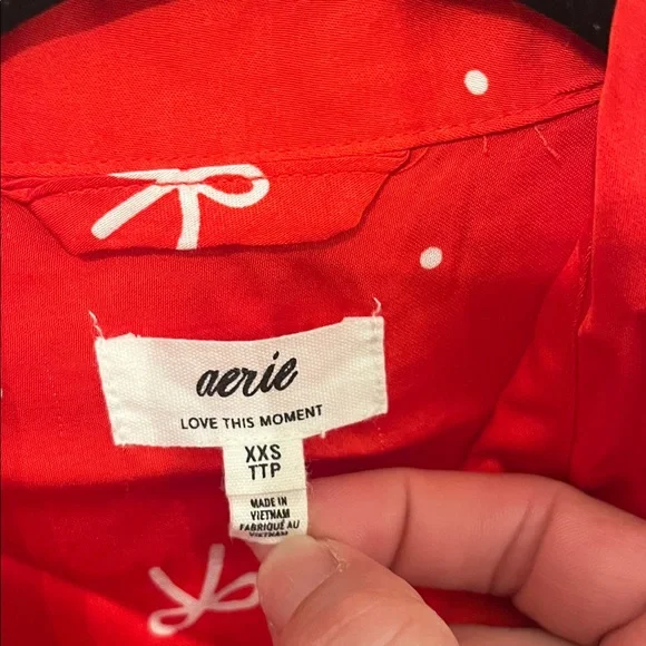 Aerie OFF DUTY Satin Red Bow Pajama Set - Picture 2 of 7